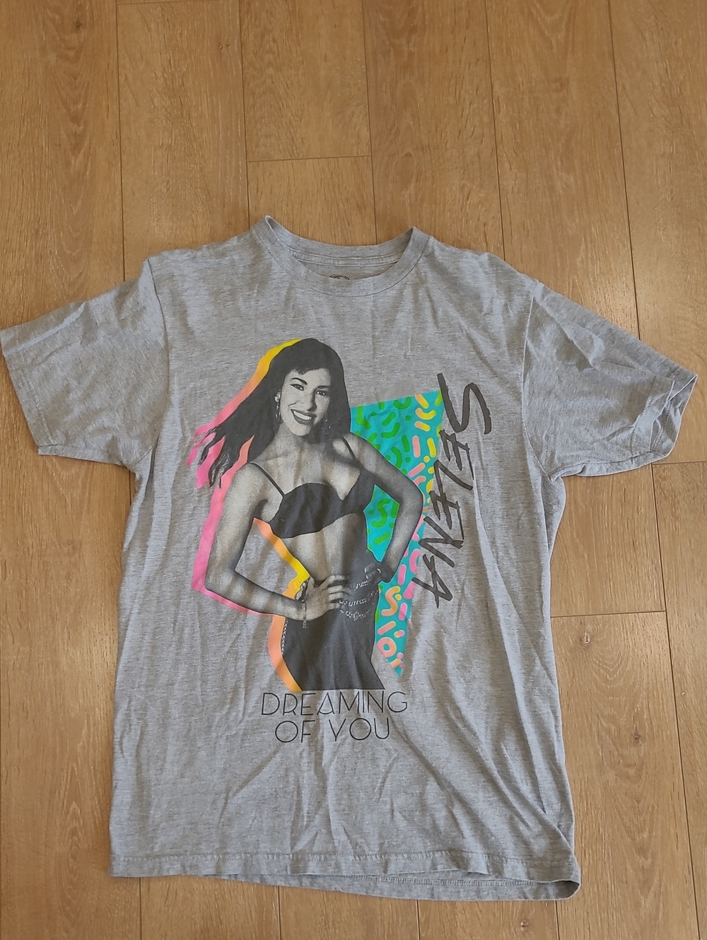 Gray Short Sleeve Graphic Tee with Colorful Pop Accents